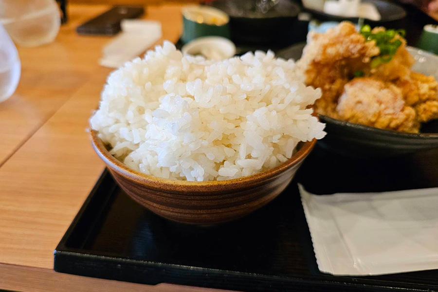 お茶碗からはみ出す大盛りごはん