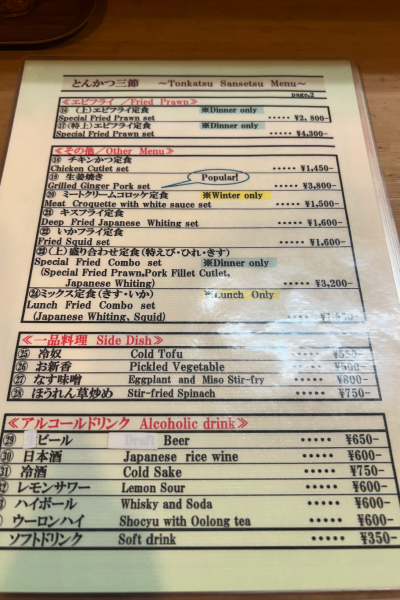 メニュー表。